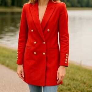 NWT Muy Muy Women's Red Double‑Breasted Blazer Gold Button Jacket Size Small